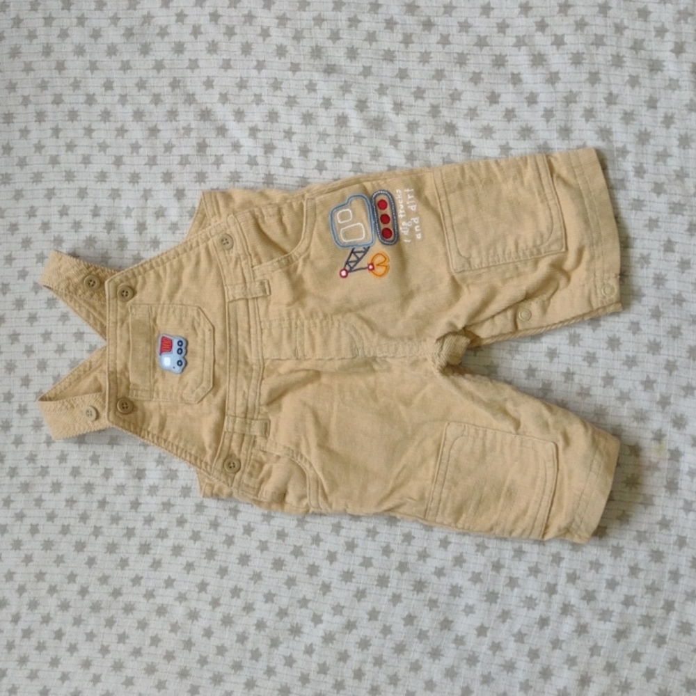 Adorable Tan Courderoy Overalls with Construction Equipment